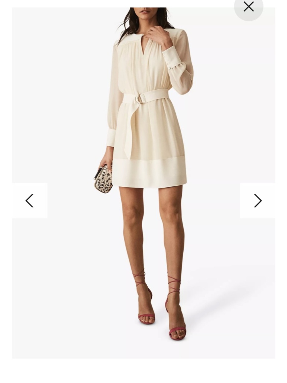 REISS | Cream/Ivory Sheer Belted Mini Dress | Size 6